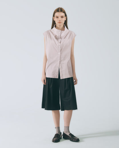 弧線出芽立領無袖襯衫 (淺灰)