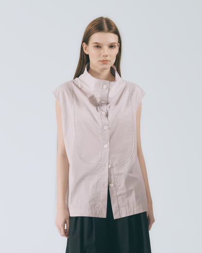 弧線出芽立領無袖襯衫 (淺灰)