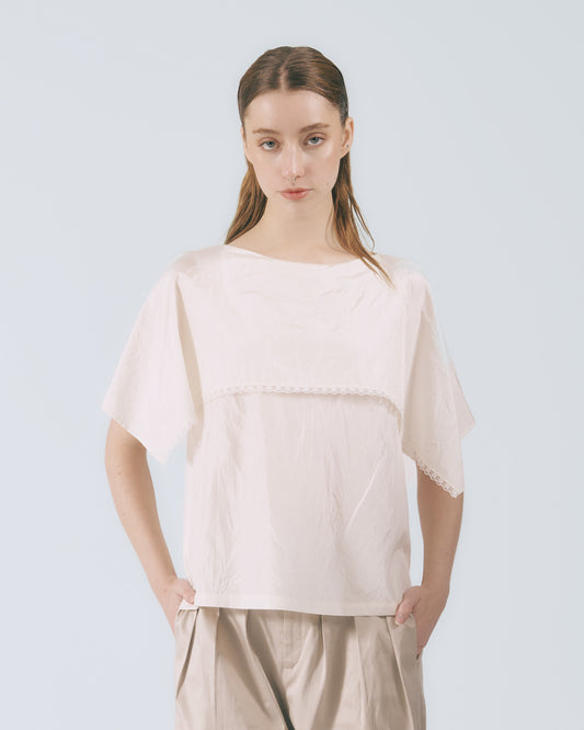 蕾絲壓邊罩袖上衣 (白色)