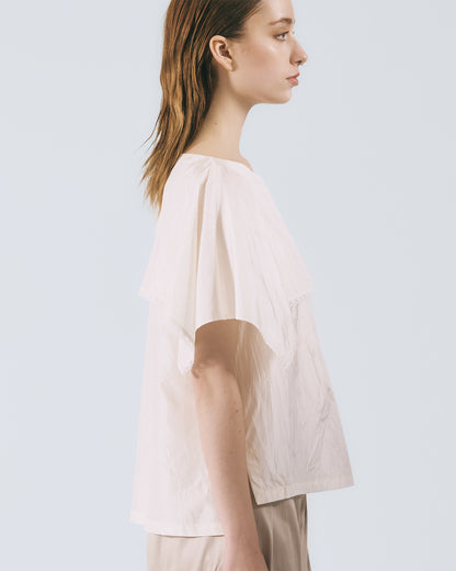 蕾絲壓邊罩袖上衣 (白色)