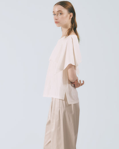 蕾絲壓邊罩袖上衣 (白色)