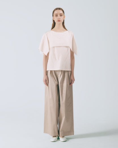 多摺高腰長寬褲 (淺灰)