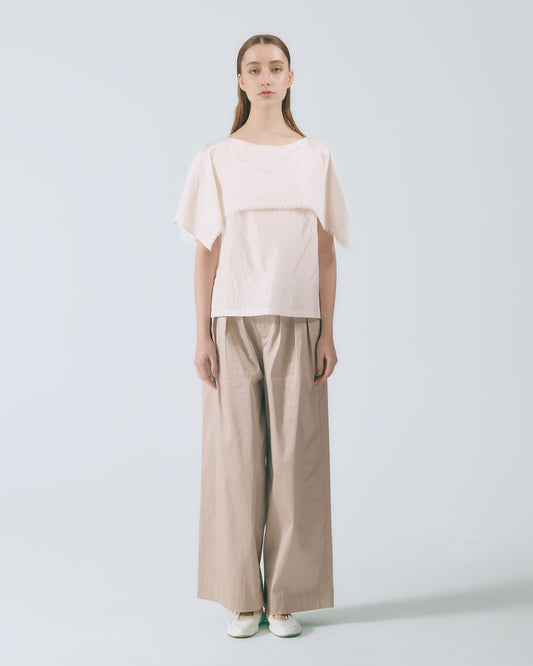 多摺高腰長寬褲 (淺灰)