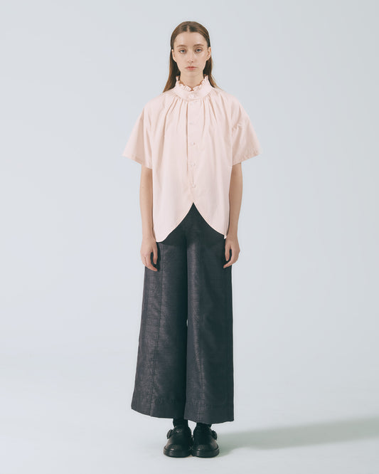 荷葉領弧形開襟上衣 (淺粉)