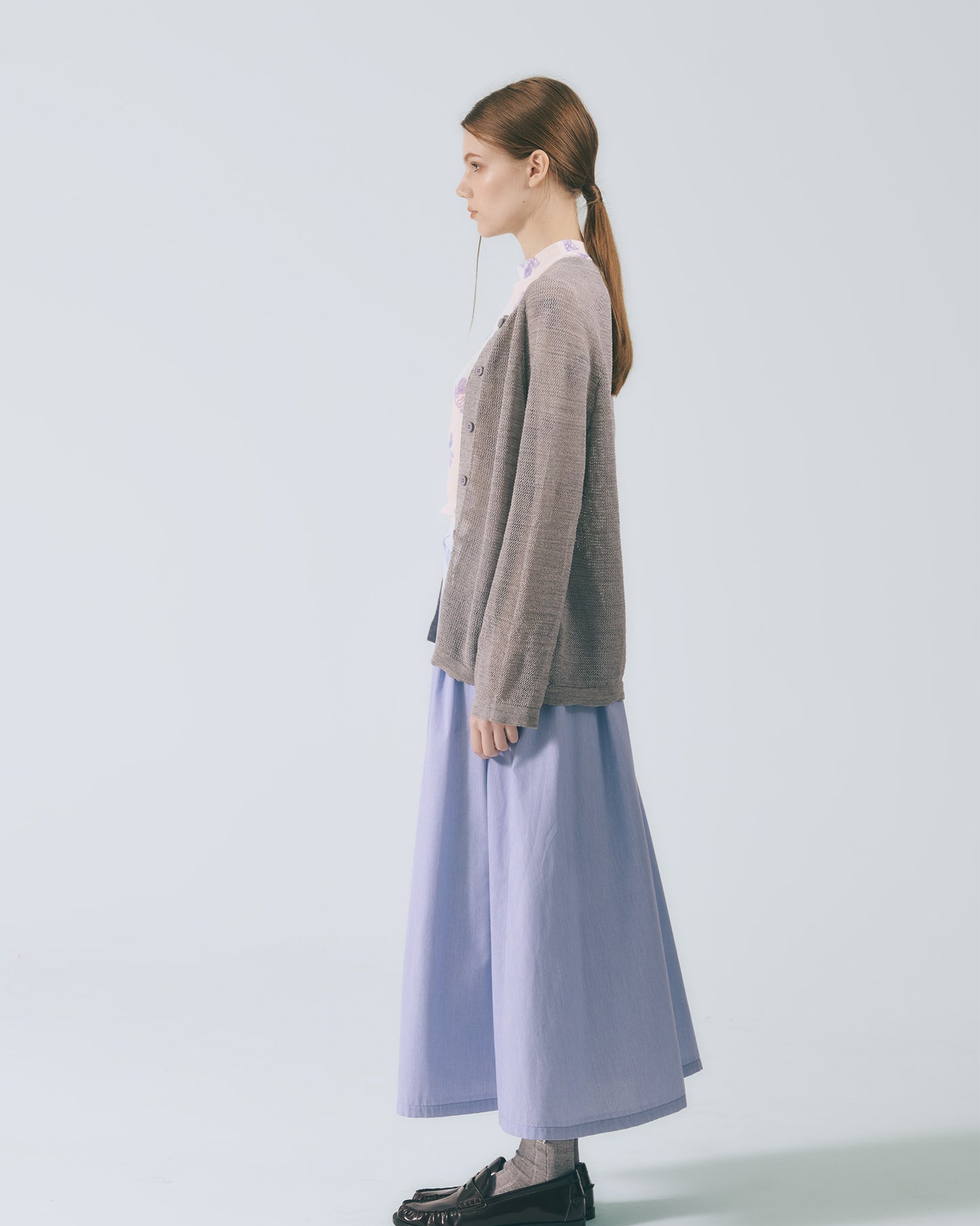 圓領羅紋針織外套 (淺灰)