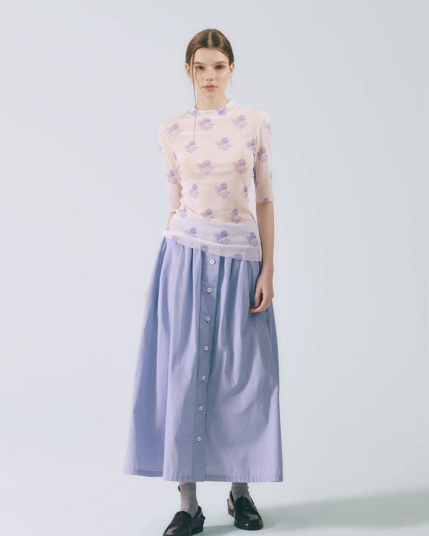 手繪圖稿刺青衣 (白紫花)