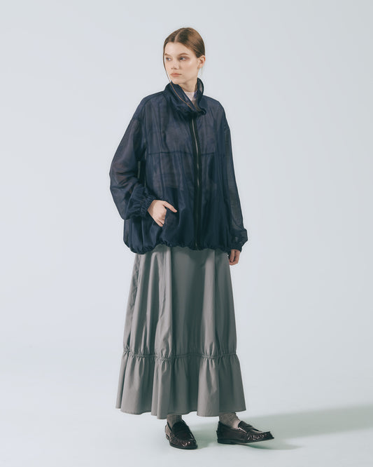 雙立領透紗外套 (深藍)