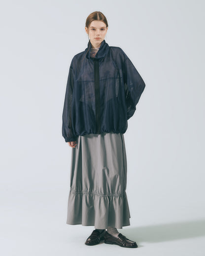 雙立領透紗外套 (深藍)