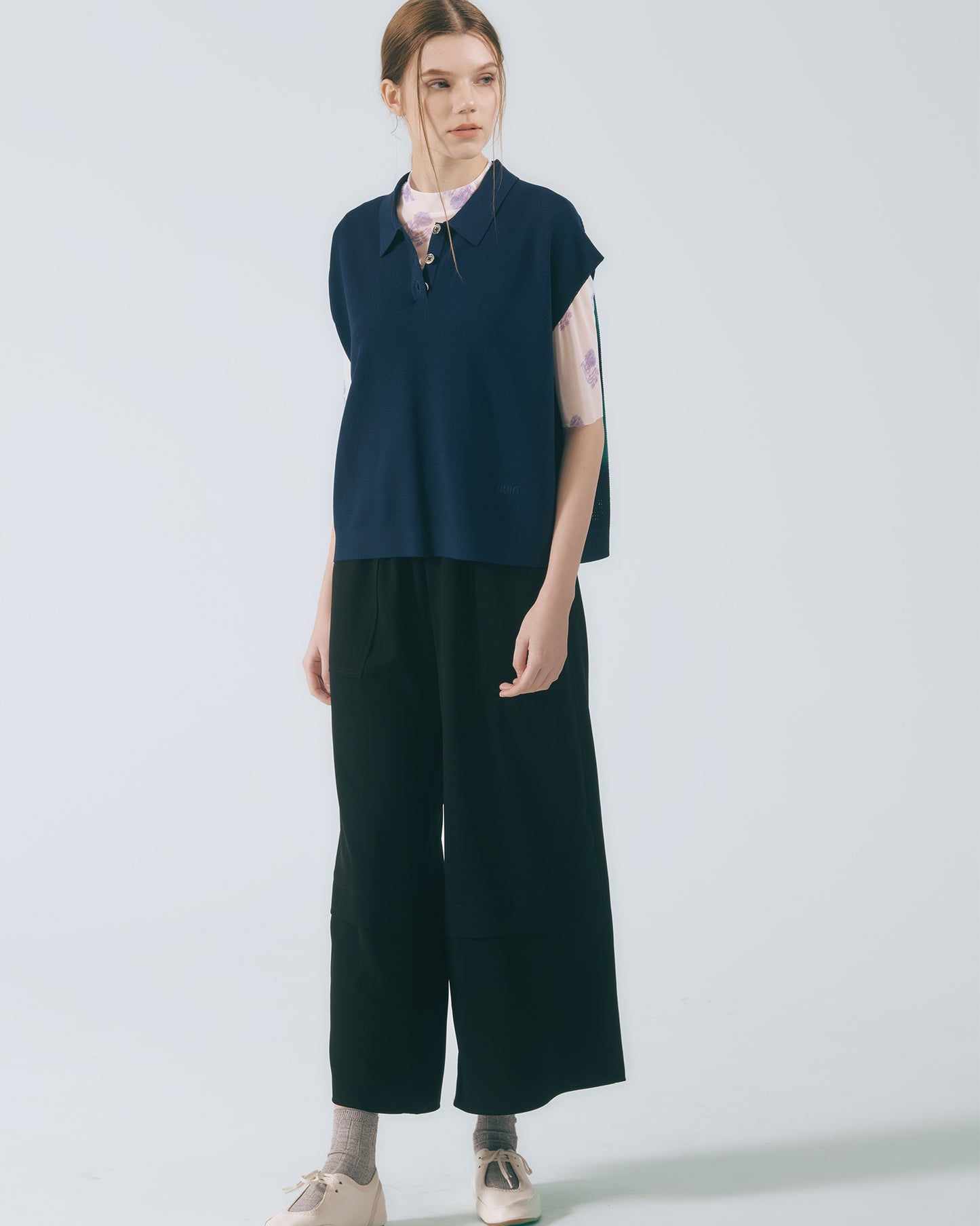 POLO領蓋袖針織上衣 (三色)