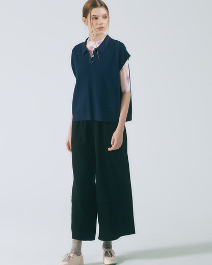 POLO領蓋袖針織上衣 (三色)