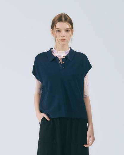 POLO領蓋袖針織上衣 (三色)