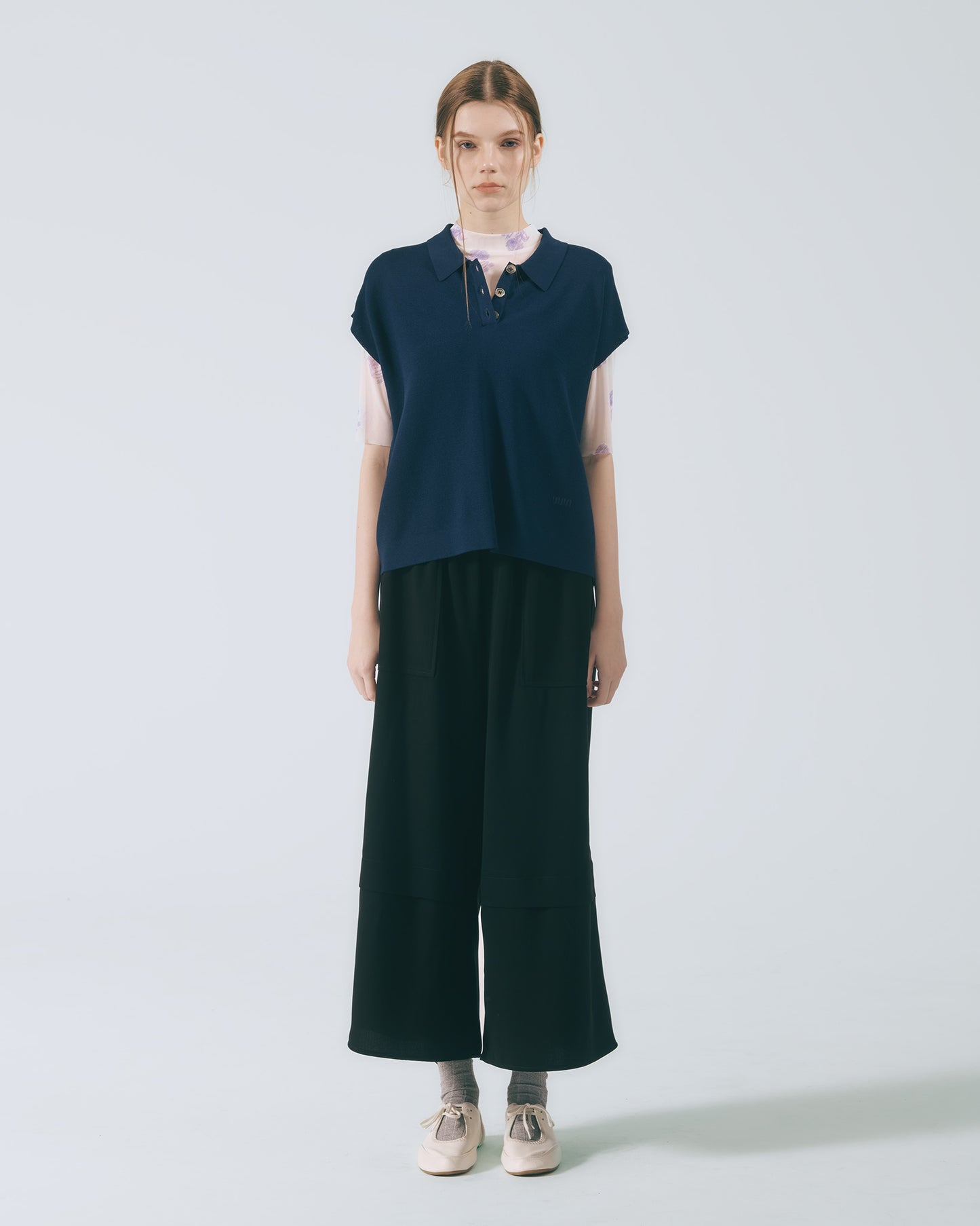 POLO領蓋袖針織上衣 (三色)