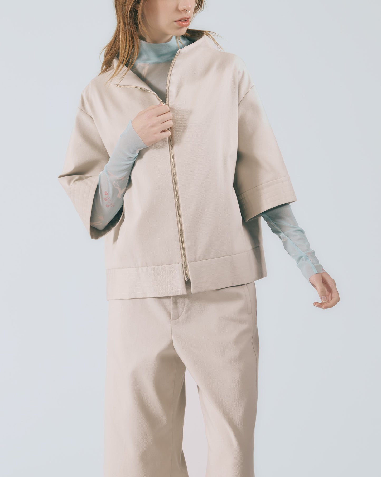 延領五分袖外套(灰卡其)