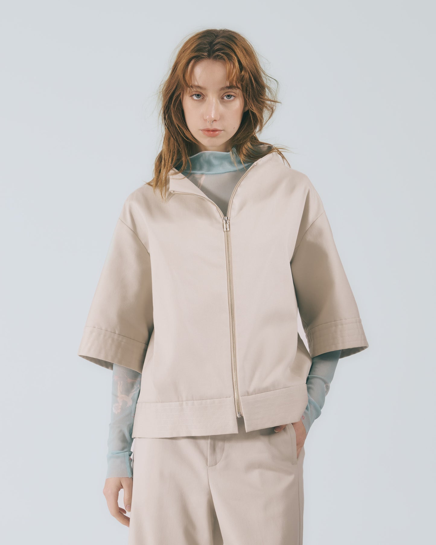 延領五分袖外套(灰卡其)