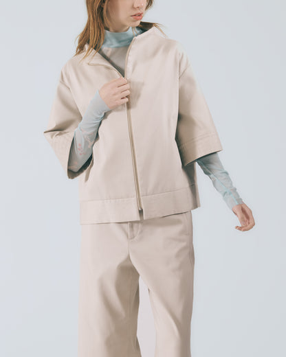 下襬寬版拼接長褲(灰卡其)