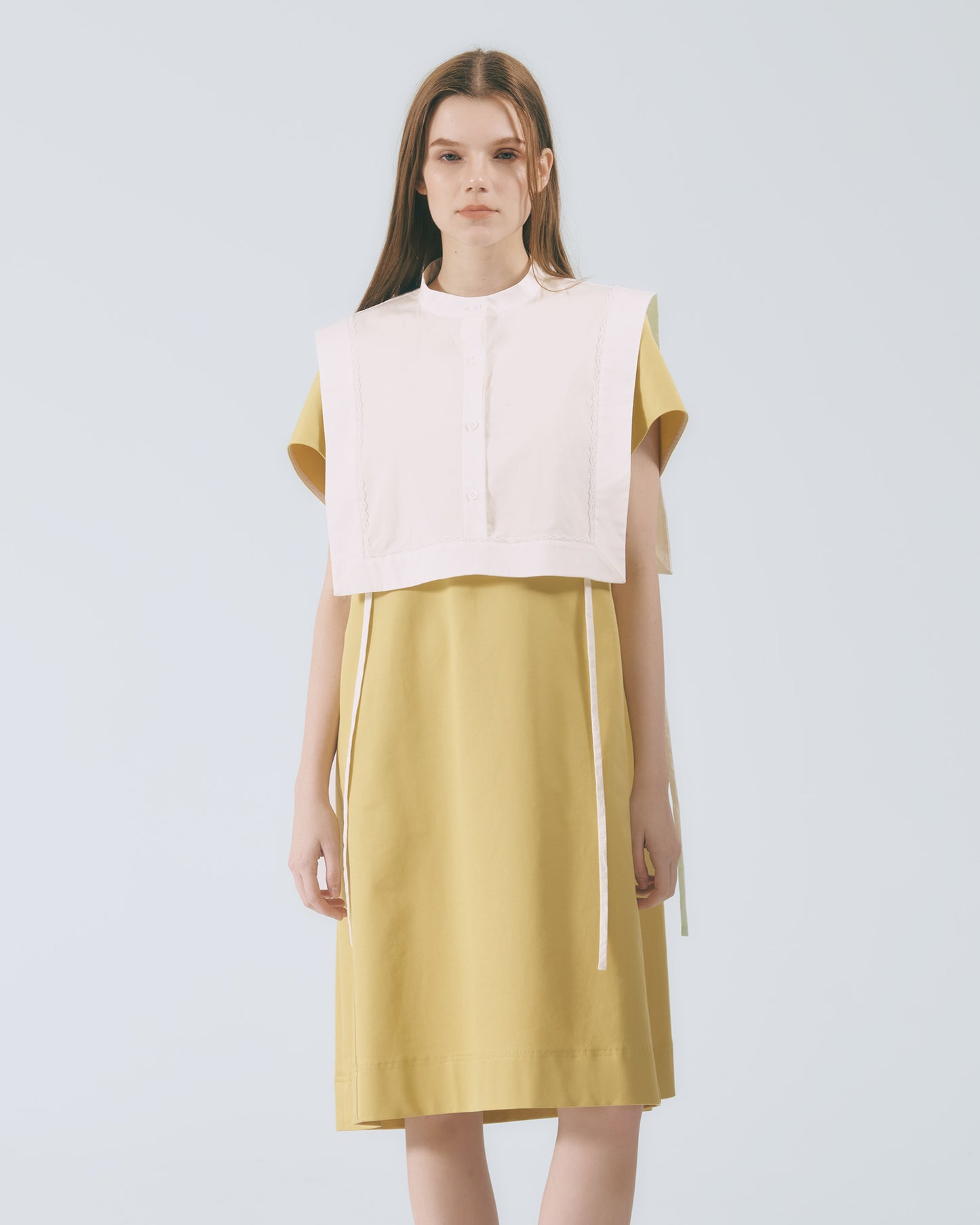 俐落剪裁長洋裝(黃色)