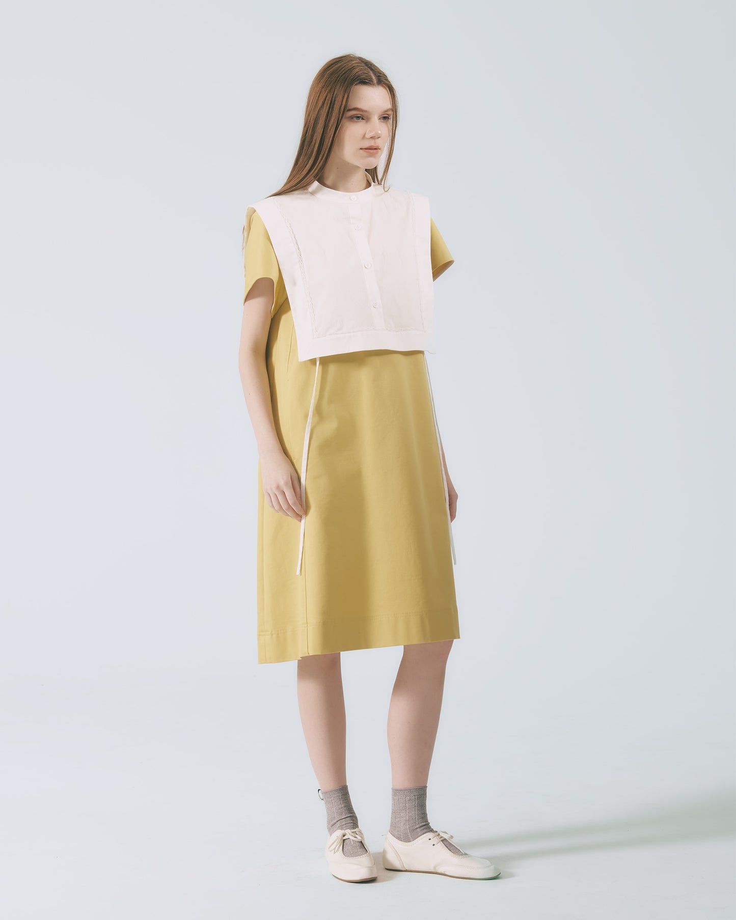 俐落剪裁長洋裝(黃色)