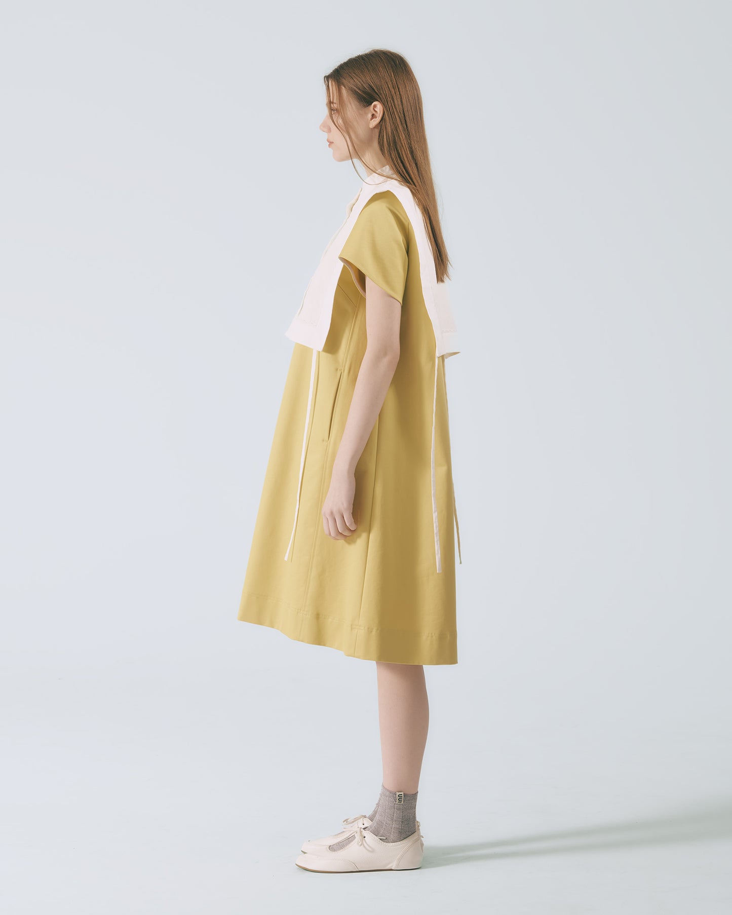 俐落剪裁長洋裝(黃色)