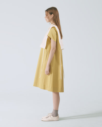 俐落剪裁長洋裝(黃色)