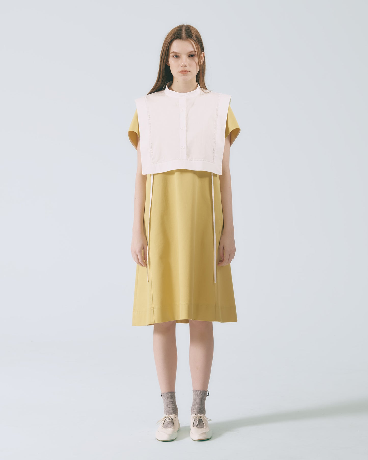 俐落剪裁長洋裝(黃色)