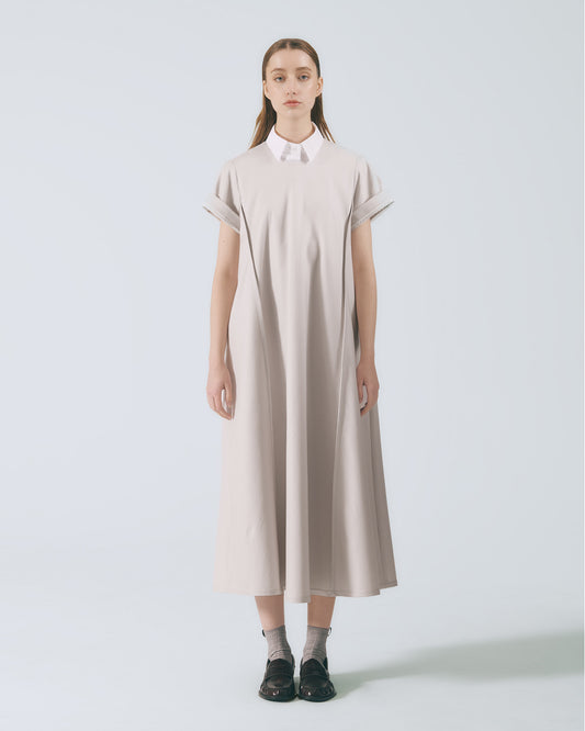 圓領落肩長洋裝 (淺灰)