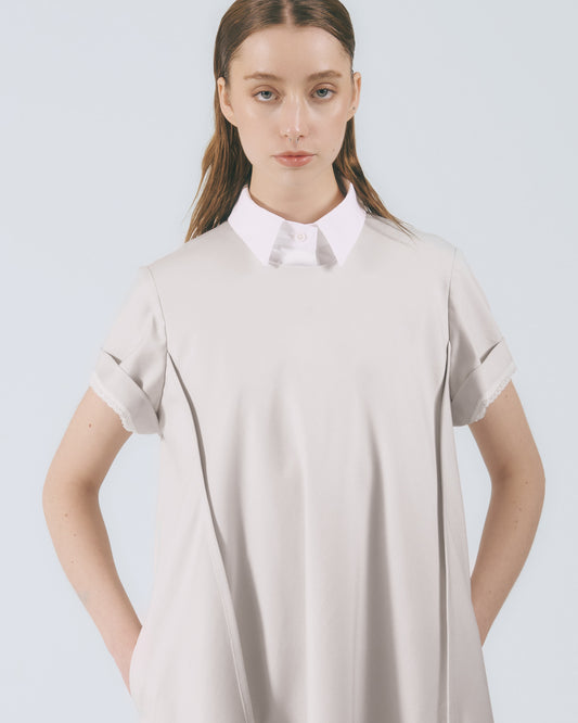 圓領落肩長洋裝 (淺灰)