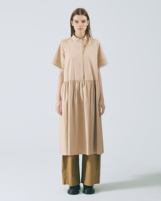 立領抽摺長洋裝