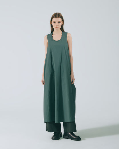 立體廓型無袖長洋裝 (墨綠)