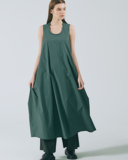 立體廓型無袖長洋裝 (墨綠)