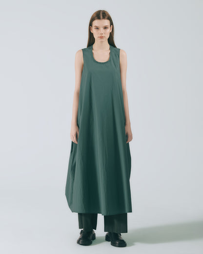 立體廓型無袖長洋裝 (墨綠)