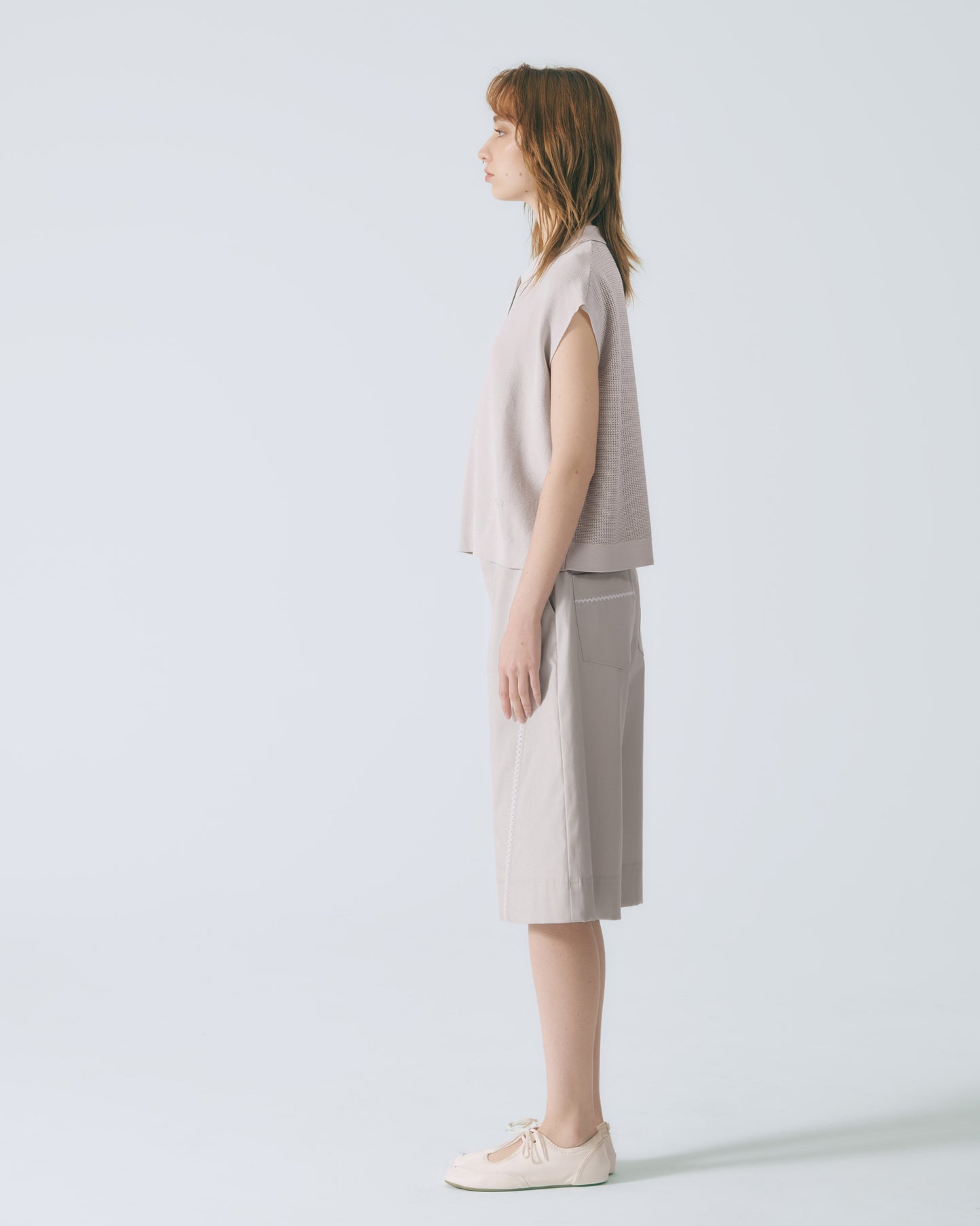 POLO領蓋袖針織上衣 (淺灰)