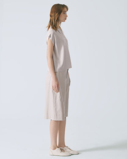 POLO領蓋袖針織上衣 (淺灰)