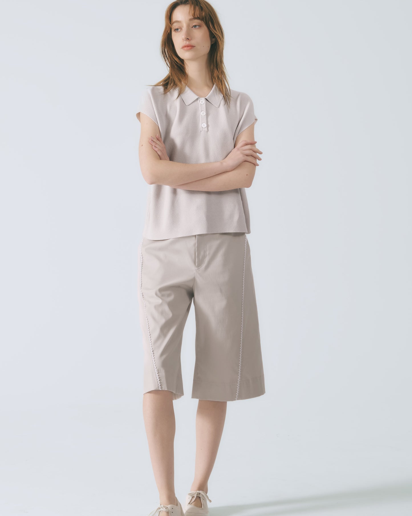 POLO領蓋袖針織上衣 (三色)