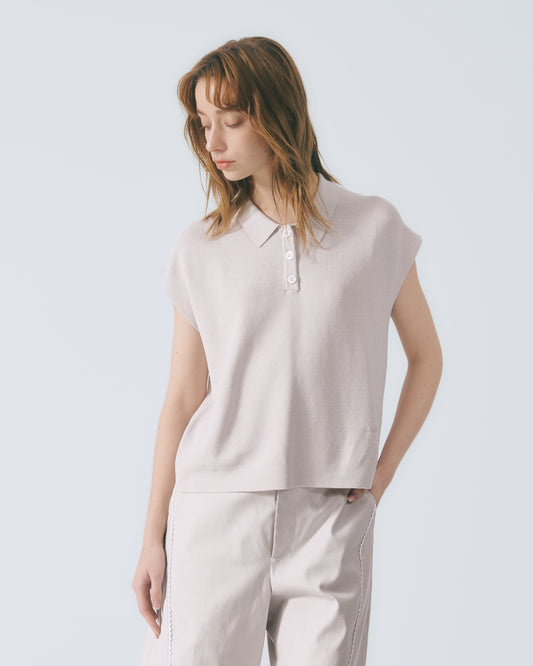 POLO領蓋袖針織上衣 (三色)