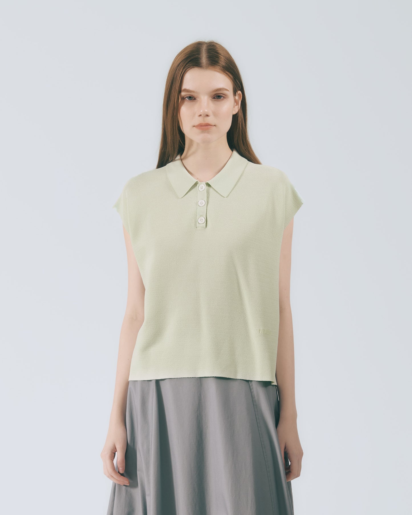 POLO領蓋袖針織上衣 (淺綠)