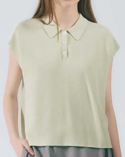 POLO領蓋袖針織上衣 (淺綠)