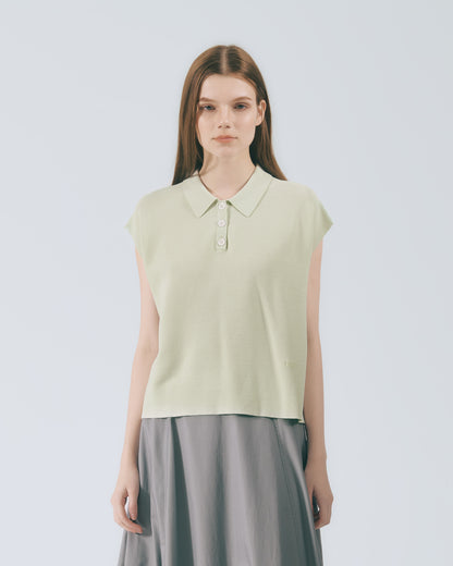 POLO領蓋袖針織上衣 (三色)