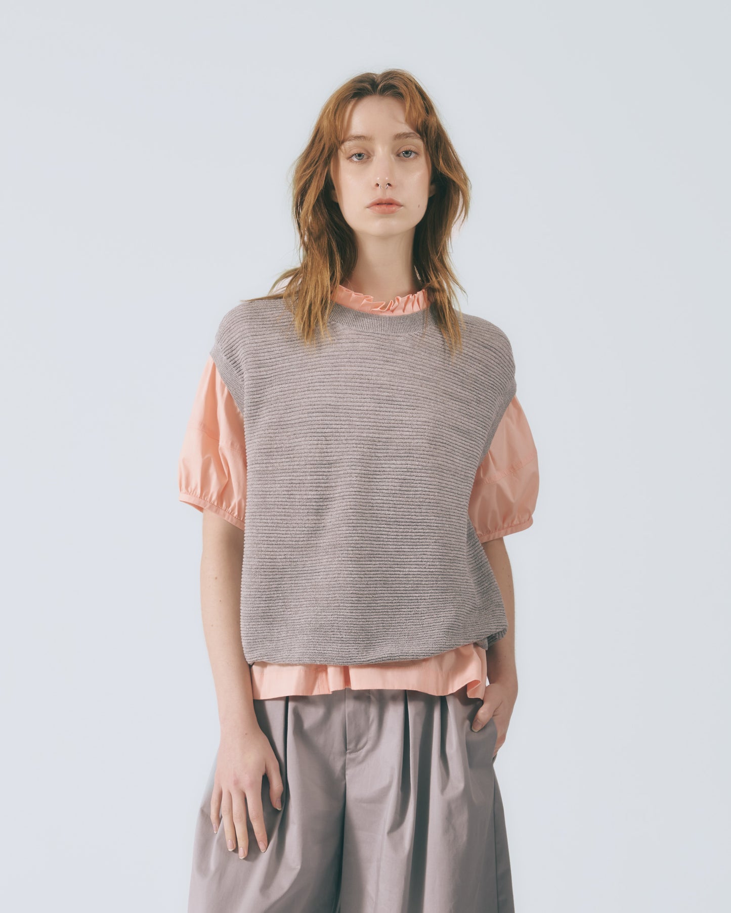 圓領羅紋針織背心 (粉藕)