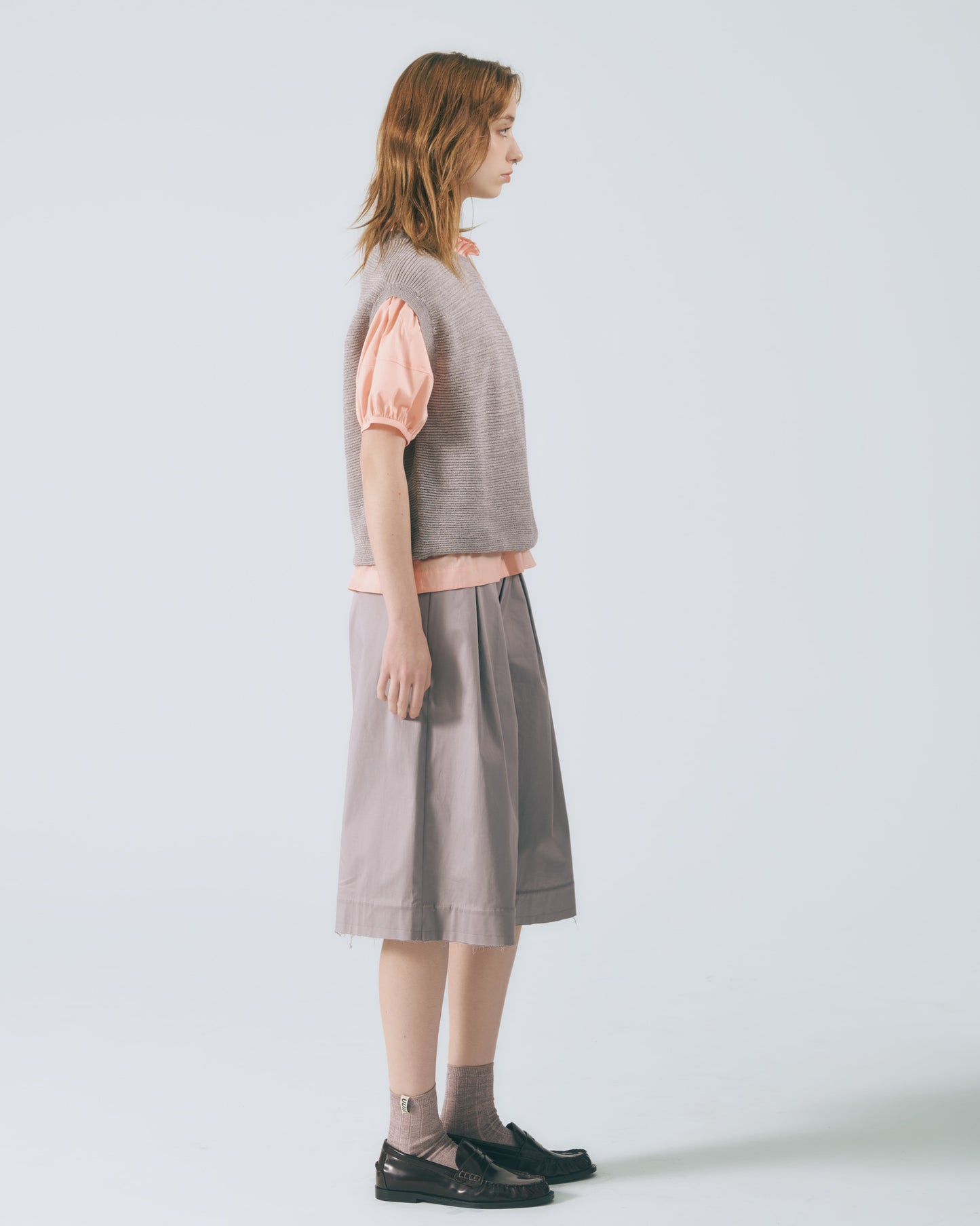 圓領羅紋針織背心 (粉藕)