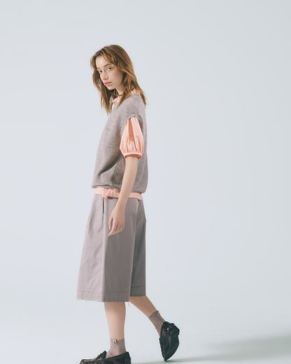 圓領羅紋針織背心 (粉藕)