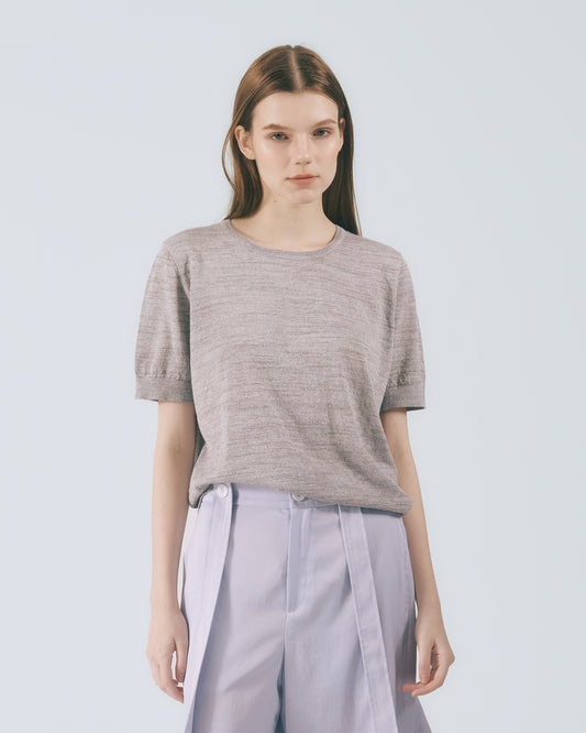 圓領羅紋針織上衣(淺灰)