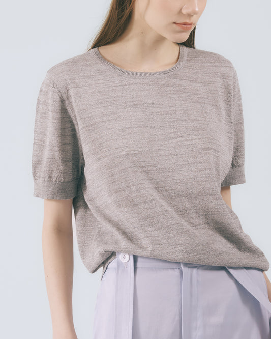 圓領羅紋針織上衣(淺灰)