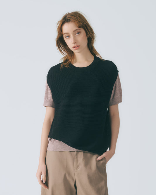 圓領羅紋針織上衣(粉藕)