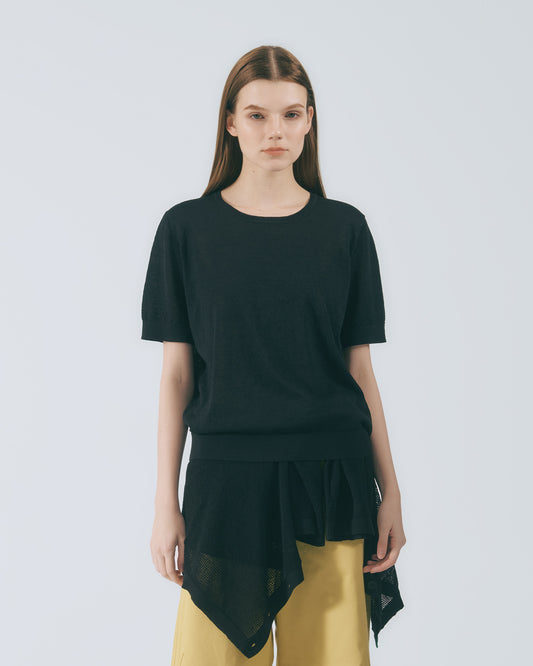 圓領羅紋針織上衣(黑色)