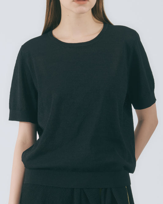 圓領羅紋針織上衣(黑色)