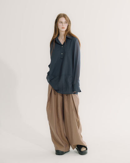 輕透雲感澎袖上衣 (深藍)