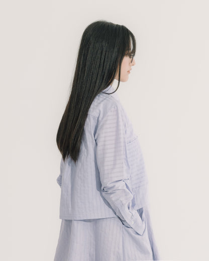 短版雙口袋襯衫(淺紫條)