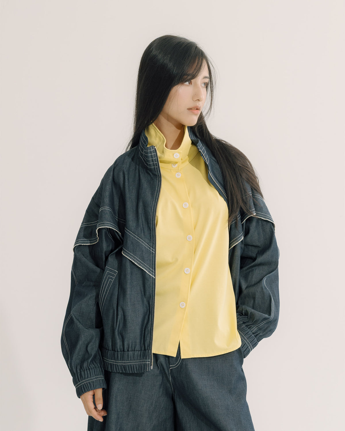 粗線毛邊牛仔外套 (牛仔藍)