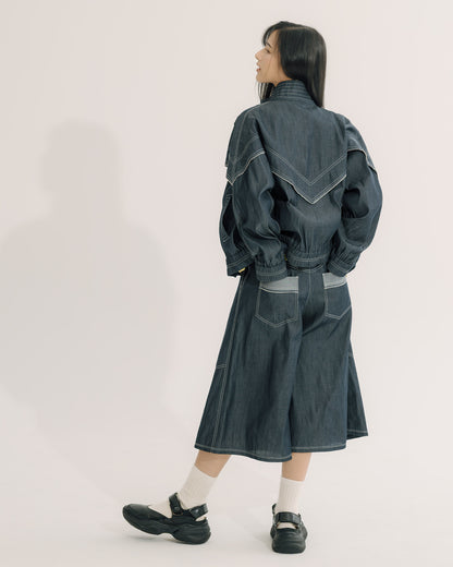粗線毛邊牛仔外套 (牛仔藍)