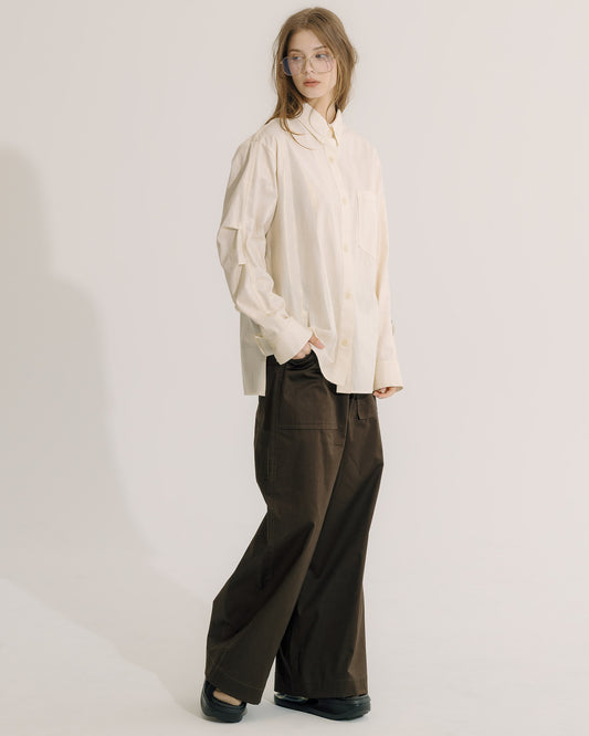 不對稱口袋牛仔襯衫(白金)